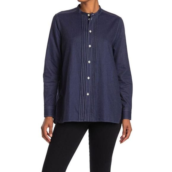 Billy Reid women Pintuck Azur long sleeve  Shirt navy xs - Picture 1 of 3
